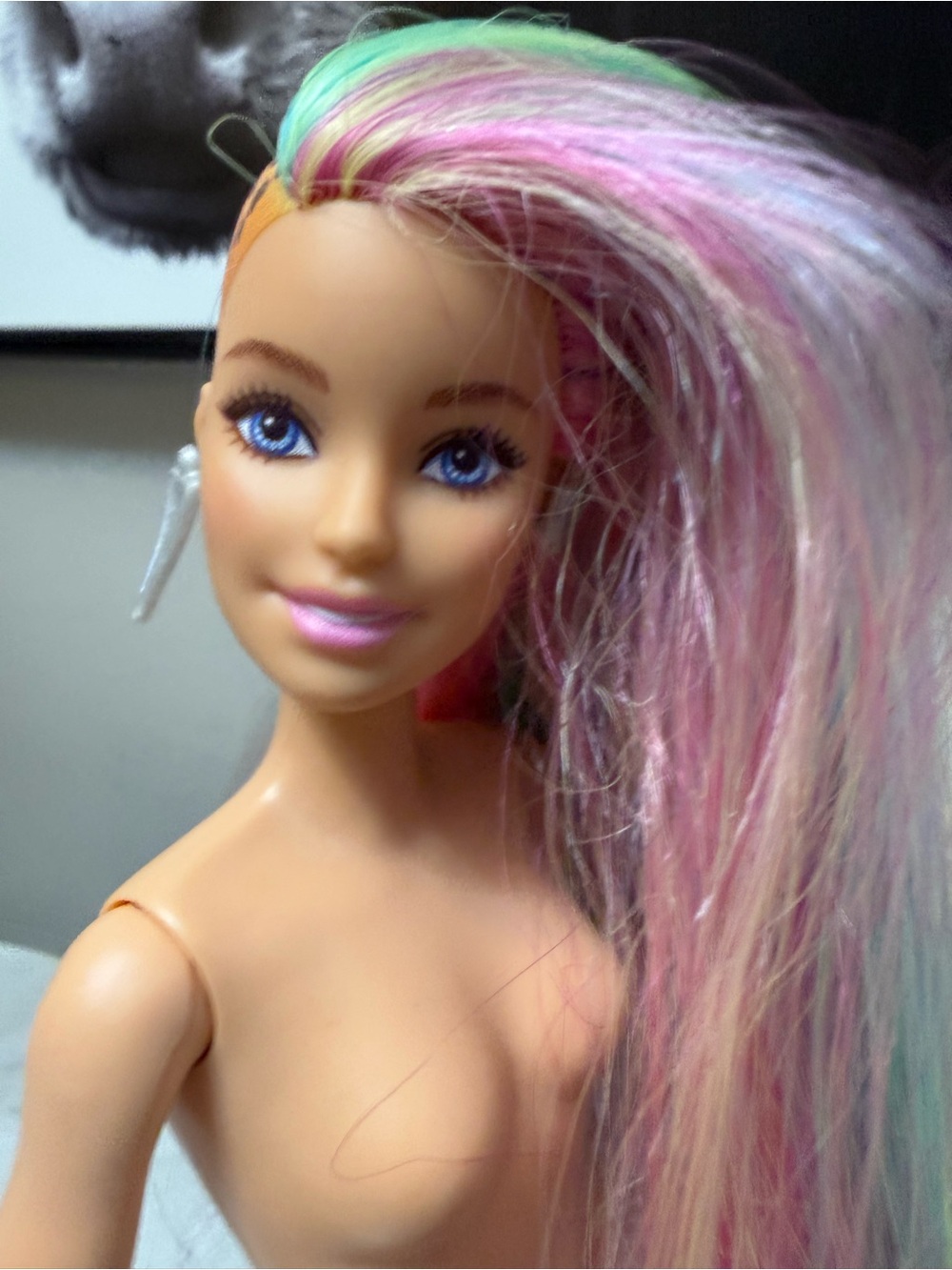 Barbie Mattel Color Style Doll Nude Silver Earrings Color Long Hair Leopard